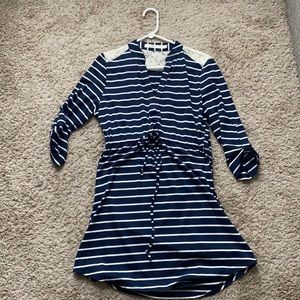 Navy blue and white striped dress